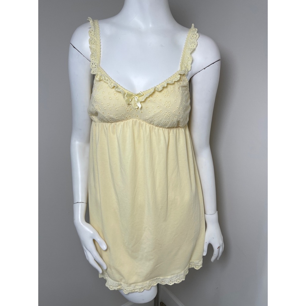 Rene Rofe Sleepwear Yellow Eyelet Lace Babydoll Chemise Nightgown Pajamas M